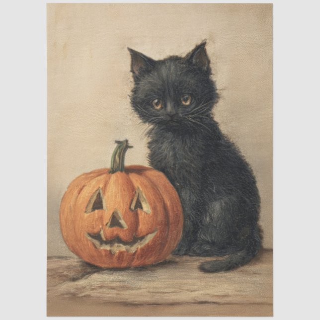 Vintage Halloween Cat Decoupage Tissue Paper (Front)