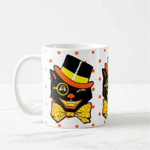 Vintage Halloween Cat in Top Hat  Coffee Mug