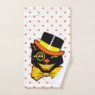 Vintage Halloween Cat in Top Hat Hand Towel