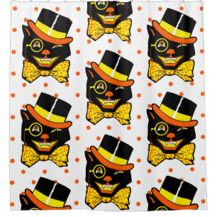Vintage Halloween Cat in Top Hat  Shower Curtain