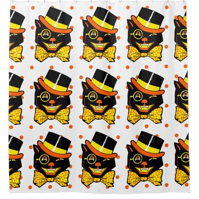 Vintage Halloween Cat in Top Hat  Shower Curtain (Front)