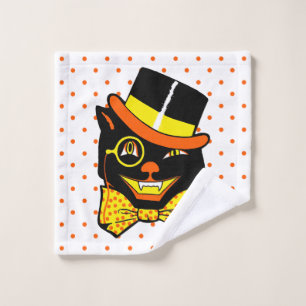 Vintage Halloween Cat in Top Hat  Wash Cloth