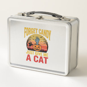 Vintage Halloween Cat Lover Funny Candy Shirt Desi Metal Lunch Box