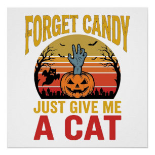 Vintage Halloween Cat Lover Funny Candy Shirt Desi Poster