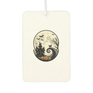 Vintage Halloween Cat Moon Haunted House Vector De Car Air Freshener