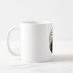 Vintage Halloween Cat Moon Haunted House Vector De Coffee Mug