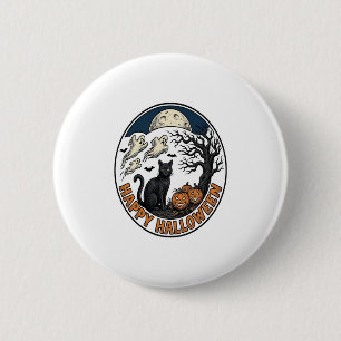 Vintage Halloween Cat Moonlit Ghost Badge_1 6 Cm Round Badge