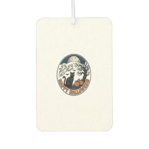 Vintage Halloween Cat Moonlit Ghost Badge_1 Car Air Freshener
