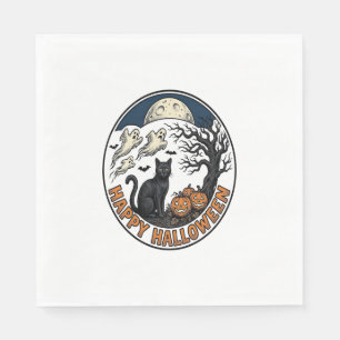 Vintage Halloween Cat Moonlit Ghost Badge_1 Napkin