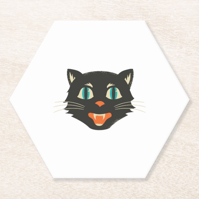 Vintage Halloween Cat Paper Coaster (Front)