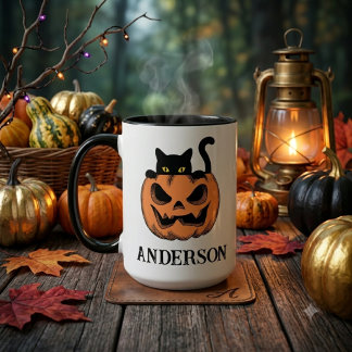 Vintage Halloween Cat Peek Custom Name Mug