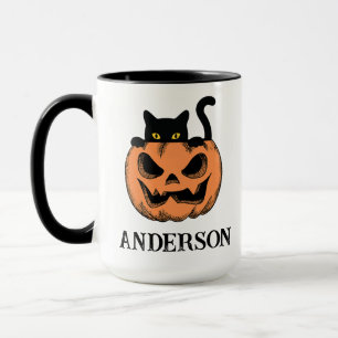 Vintage Halloween Cat Peek Custom Name Mug