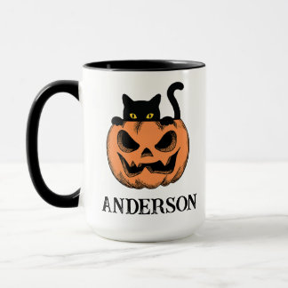 Vintage Halloween Cat Peek Custom Name Mug
