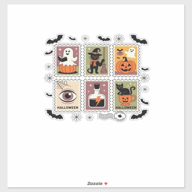 Vintage Halloween Cat Postage Stamp Collection T-s (Sheet)