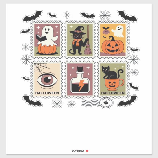 Vintage Halloween Cat Postage Stamp Collection T-s (Sheet)