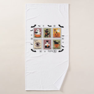 Vintage Halloween Cat Postage Stamp Collection T-s Bath Towel