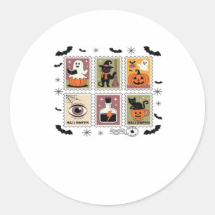 Vintage Halloween Cat Postage Stamp Collection T-s Classic Round Sticker