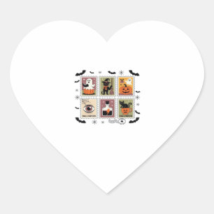 Vintage Halloween Cat Postage Stamp Collection T-s Heart Sticker
