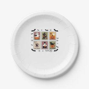 Vintage Halloween Cat Postage Stamp Collection T-s Paper Plate