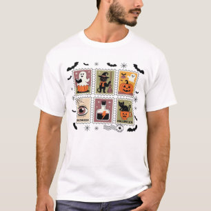 Vintage Halloween Cat Postage Stamp Collection T-s T-Shirt