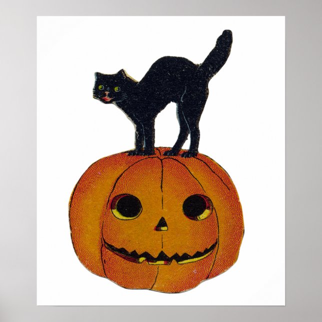 Vintage Halloween Cat Poster (Front)