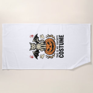 Vintage Halloween Cat Pumpkin Costume Shirt Design Beach Towel