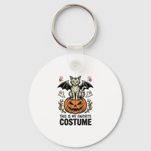 Vintage Halloween Cat Pumpkin Costume Shirt Design Key Ring