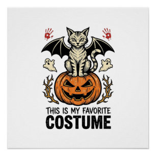 Vintage Halloween Cat Pumpkin Costume Shirt Design Poster