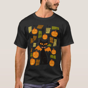 Vintage Halloween Cat Pumpkin Spooky Retro Black T-Shirt