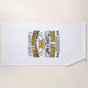 Vintage Halloween Cat Scary Dark Night Design_1 Beach Towel