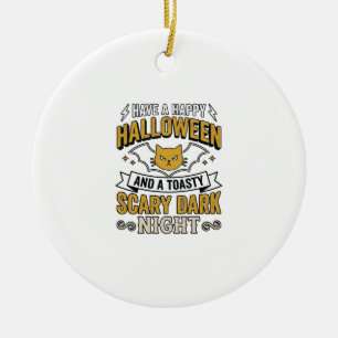 Vintage Halloween Cat Scary Dark Night Design_1 Ceramic Tree Decoration