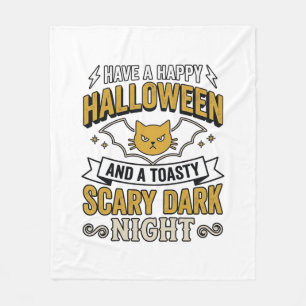 Vintage Halloween Cat Scary Dark Night Design_1 Fleece Blanket