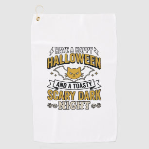 Vintage Halloween Cat Scary Dark Night Design_1 Golf Towel