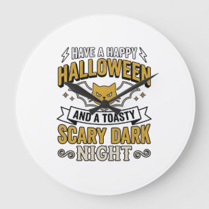 Vintage Halloween Cat Scary Dark Night Design_1 Large Clock