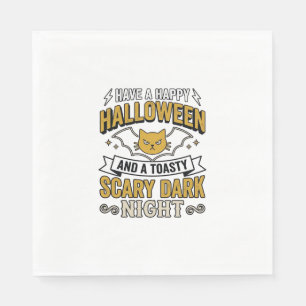 Vintage Halloween Cat Scary Dark Night Design_1 Napkin