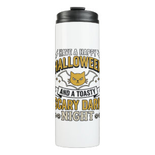 Vintage Halloween Cat Scary Dark Night Design_1 Thermal Tumbler