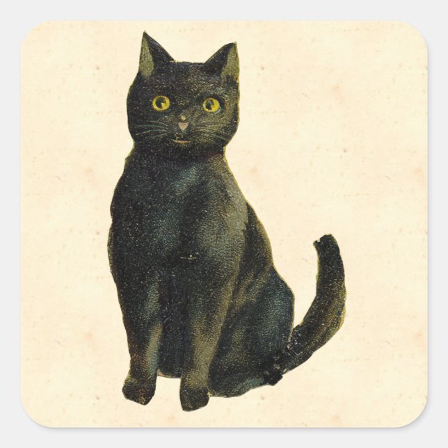 Vintage Halloween Cat Square Sticker (Front)