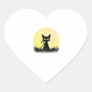 Vintage Halloween Cat T Shirt Full Moon Weathered Heart Sticker