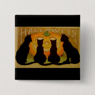 Vintage Halloween Cats and Jack O'Lantern 15 Cm Square Badge