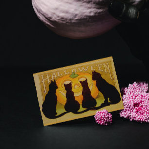 Vintage Halloween Cats and Jack O'Lantern Rectangular Sticker