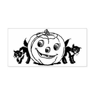 Vintage Halloween Cats and Jack O'Lantern Rubber Stamp