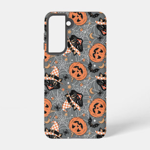 Vintage Halloween Cats and Pumpkins Pattern Samsung Galaxy Case