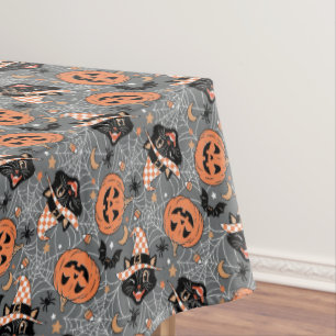 Vintage Halloween Cats and Pumpkins Pattern Tablecloth