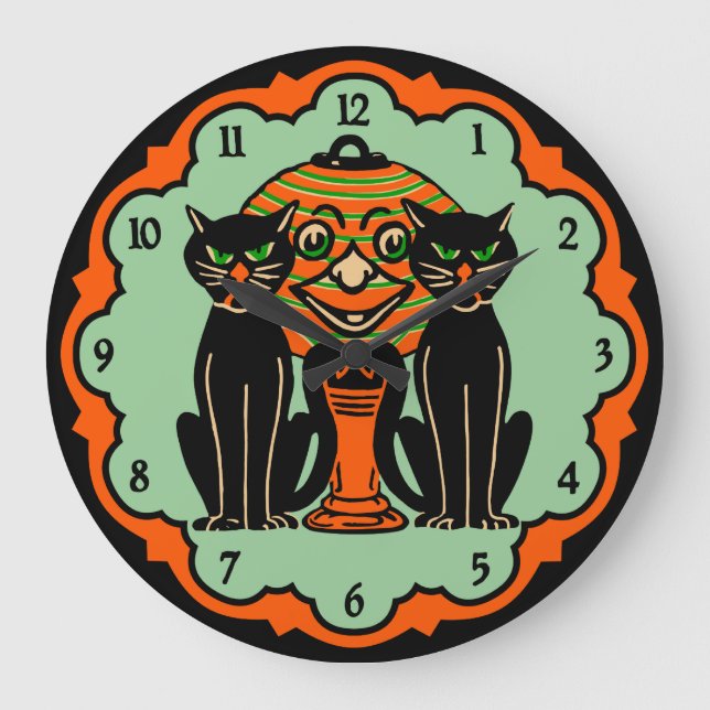 Vintage Halloween Cats Clock (Front)