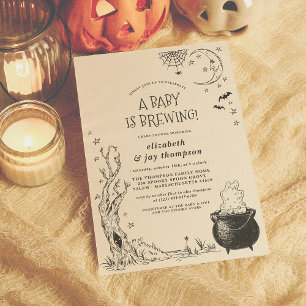 Vintage Halloween Cauldron Baby Is Brewing Shower Invitation