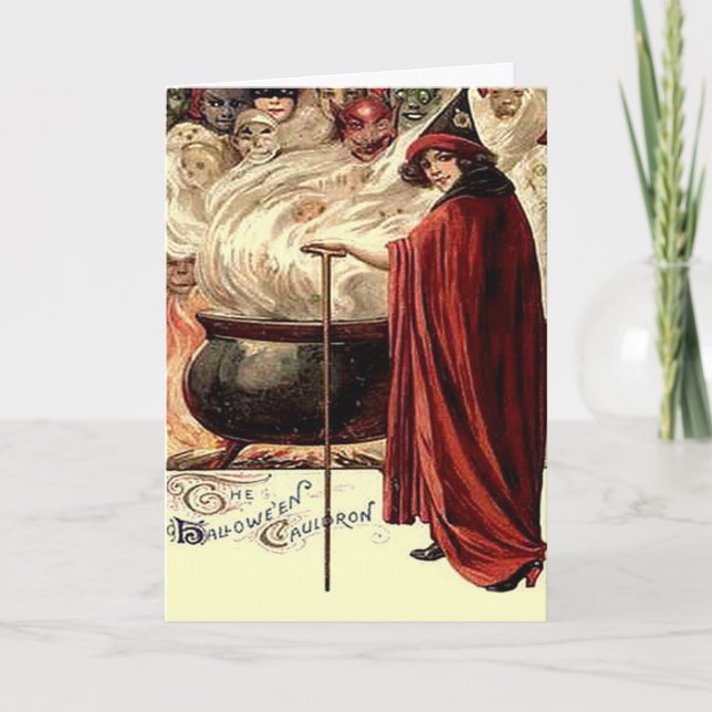 Vintage Halloween Cauldron Magic Card (Front)