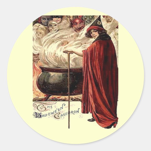 Vintage Halloween Cauldron Magic Classic Round Sticker (Front)