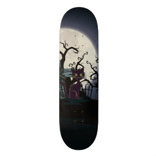 Vintage Halloween Cemetery Cat Skateboard