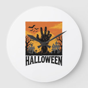 Vintage Halloween Cemetery Zombie Hand Shirt Desig Large Clock