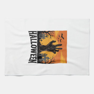 Vintage Halloween Cemetery Zombie Hand Shirt Desig Tea Towel